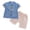 A Blue, variant on Boys Chinese Traditional Summer Outfits Short Sleeve Mandarin Collared Shirts Tops and Elastic Waist Shorts Tang Suits Blue