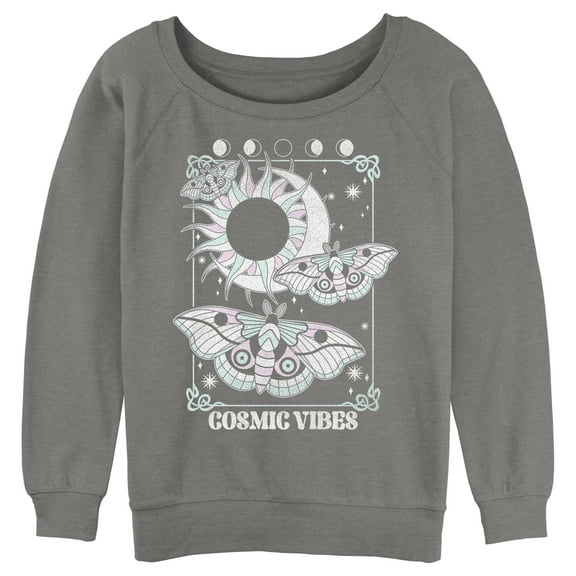 Junior's Lost Gods Cosmic Vibes Moths  Sweatshirt Gray Heather Medium