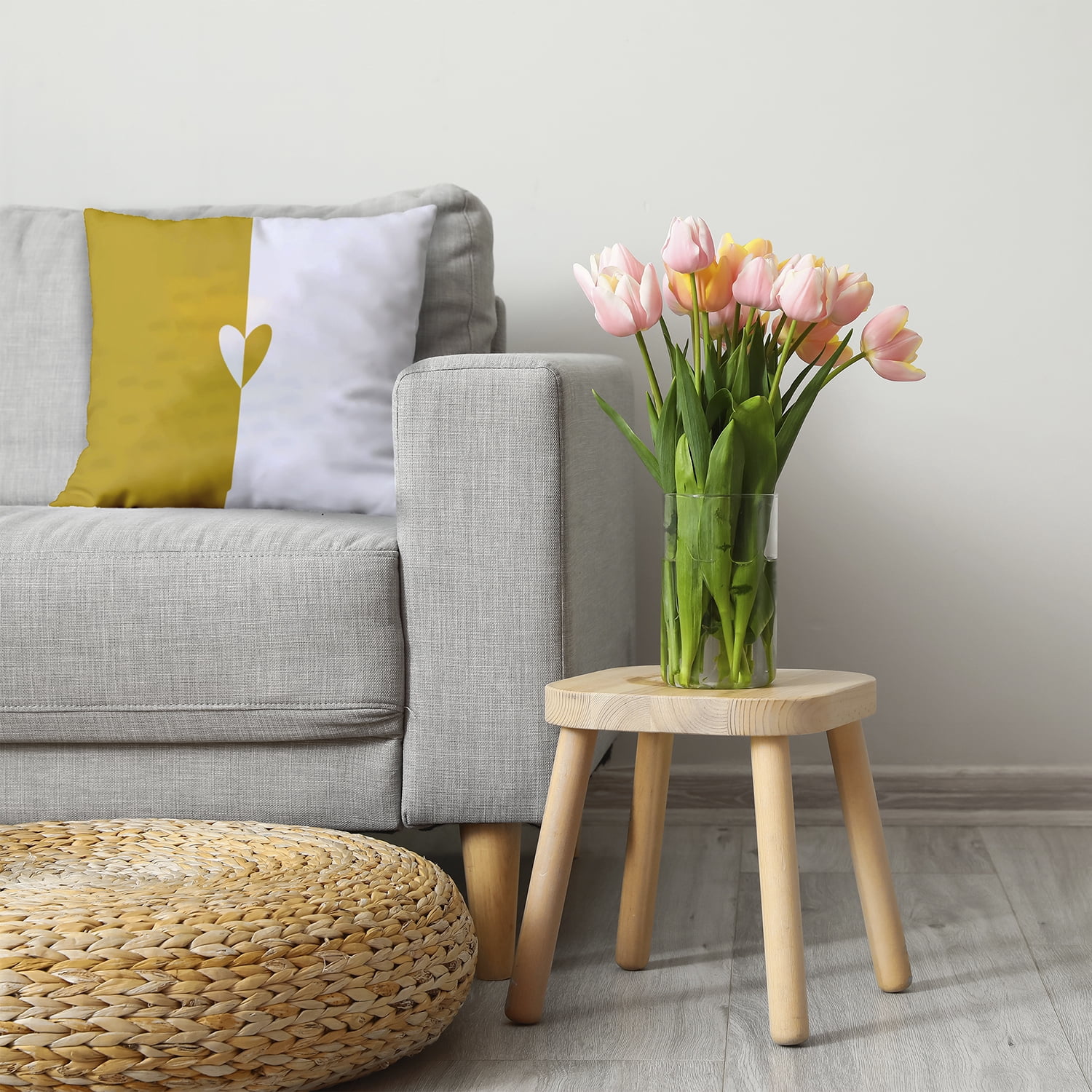 26" x 26" Simply Daisy Modern Heart Polyester Accent Pillow, Mustard Qty 1