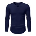 thumbnail image 5 of Lumtrix Men'S Long Sleeve Muscle T Shirts Casual V-Neck Slim Fit Longline Ribbed Knit Shirts Stretch Tee Shirts Navy XL, 5 of 8