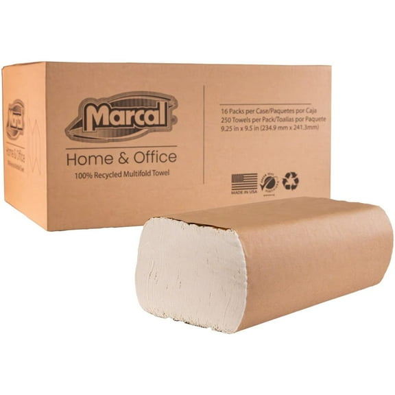 Marcal® Multifold Paper Towels (H3250W), 9.25” x 9.5” sheets, White, (250 Sheets/Pack, 16 Packs/Case, 4,000 Sheets/Case), Perfect for Home & Office, Away-from-Home Products, Bulk Towels