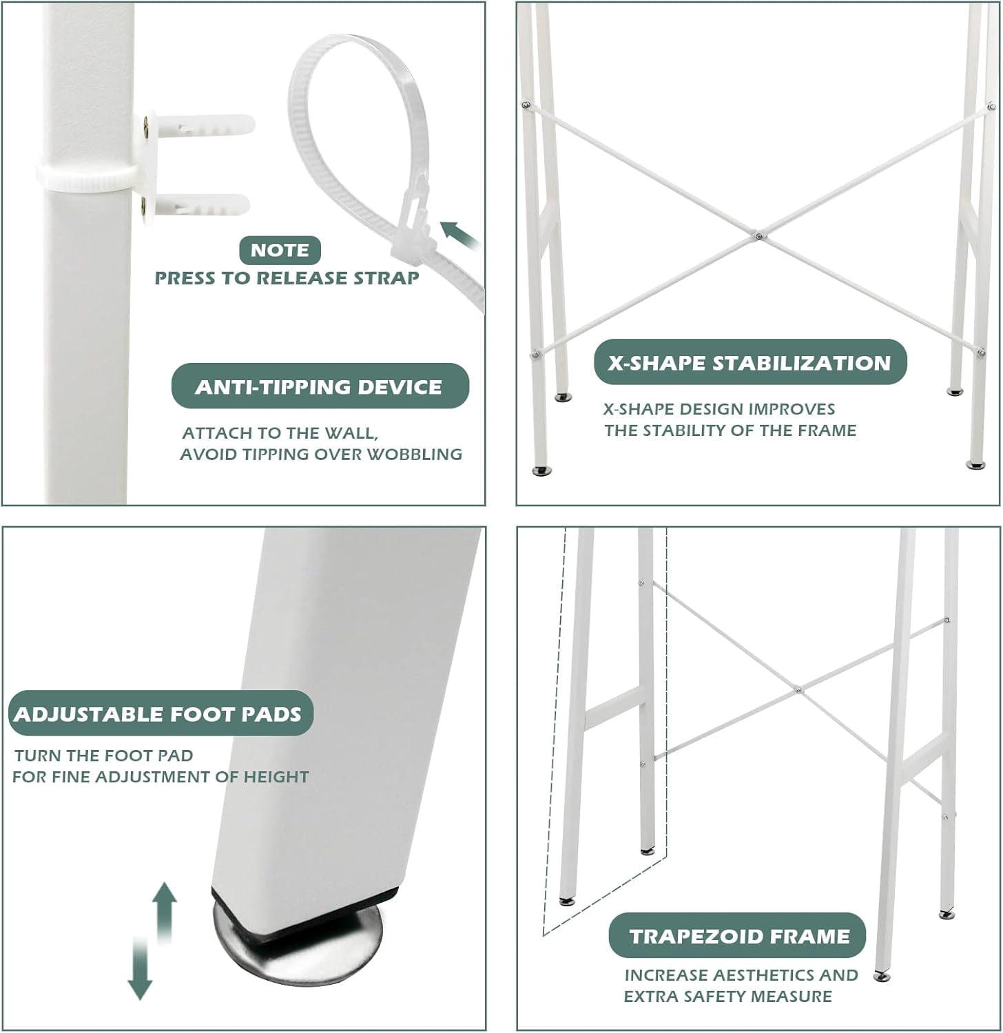 Reliancer Over The Toilet Storage Cabinet with Adjustable Shelves, Bathroom Space Saver Organizer Shelves, Freestanding Space Saver with Acrylic Sliding Door, Metal Frame, White