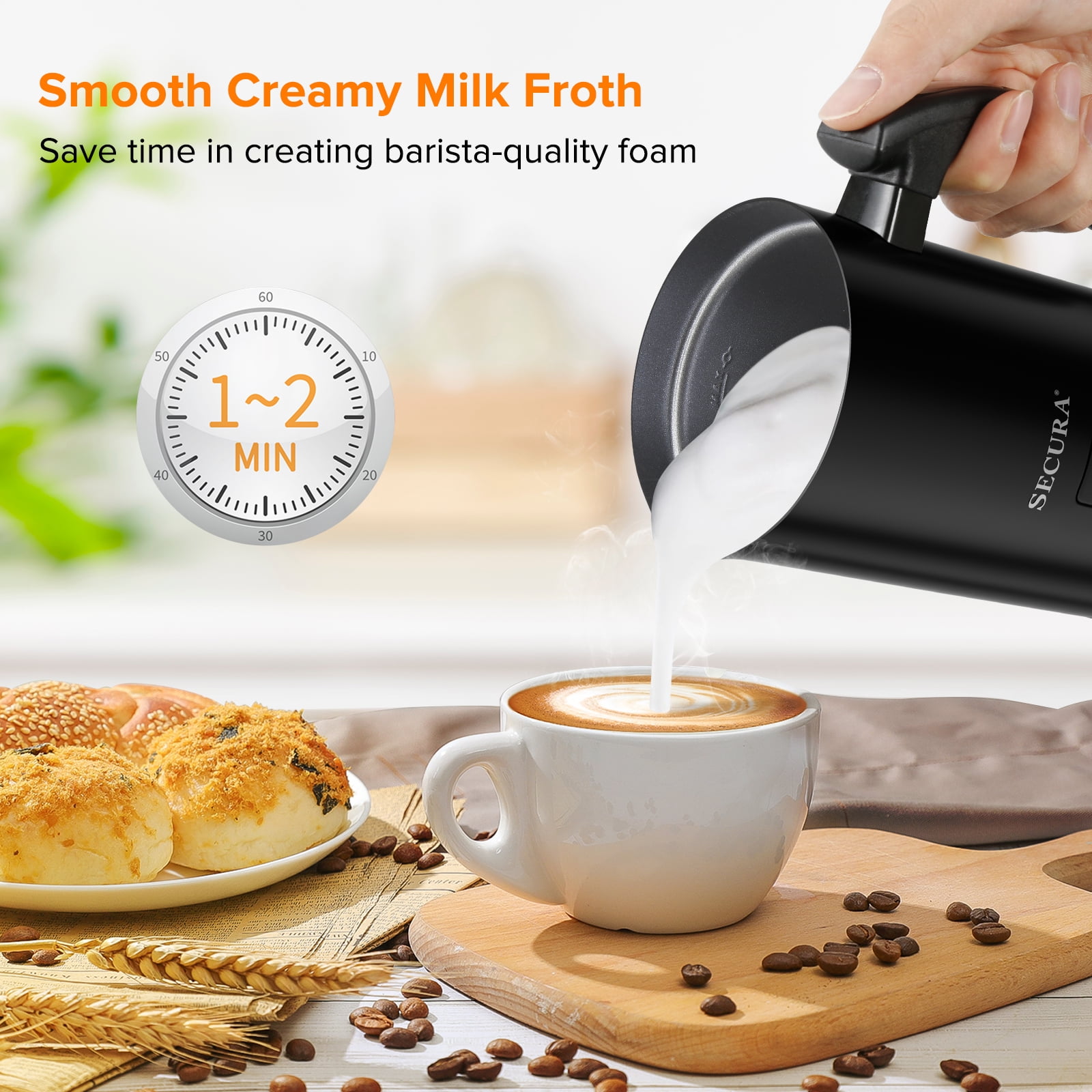 Secura Electric Milk Frother Automatic Milk Steamer Warm or Cold Foam Maker for Coffee Cappuccino Latte Stainless Steel Milk Warmer with Strix
