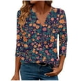 thumbnail image 2 of HOMBOM Western Blouses for Women 3/4 Sleeve V-Neck Brown Graphic Floral 2025 Vacation T-Shirts, 2 of 7