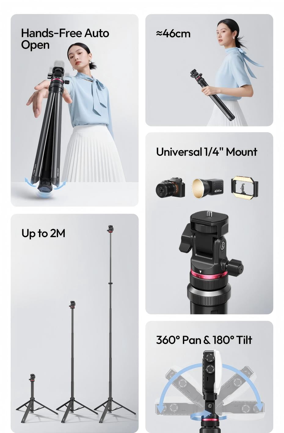 Ulanzi MT-80 2M Auto-Open Tripod Stand Travel Cameras Video Lights Photography Vlog