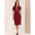 thumbnail image 4 of Vestidos de trabajo de negocios para mujer, manga corta, cuello cuadrado, bloque de color, vestido ce?ido al cuerpo Borgo?a M, 4 of 6