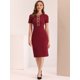 thumbnail image 4 of Vestidos de trabajo de negocios para mujer, manga corta, cuello cuadrado, bloque de color, vestido ce?ido al cuerpo Borgo?a S, 4 of 6