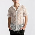 thumbnail image 2 of Mens Lace Shirt Summer Casual Floral See Through Short Sleeve Button Down Shirts, 2 of 9