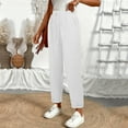 thumbnail image 4 of Linen Pants Women Long Elastic Waist Ankle Length Drawstring Straight Leg Crop Pants High Waisted Lounge Maternity Gauchos Pants White S, 4 of 6