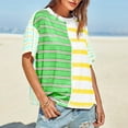 thumbnail image 4 of Women's Striped T Shirts Color Block Crewneck Short Sleeve Tshirts Casual Summer Tops Loose Fit Cozy Tees (XL, Yellow 01), 4 of 8