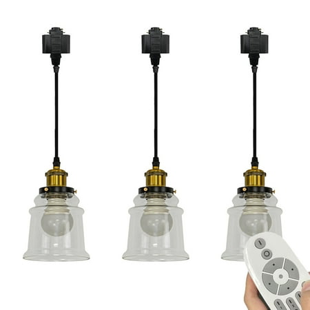 

FSLiving Remote Control Pendant Light H-Type Track Ceiling Light w/Clear Glass Shade Dimmable and Color Changing Track Light Fixture for Gallery Kitchen Living Room Office Track Not Included - 3 Pack