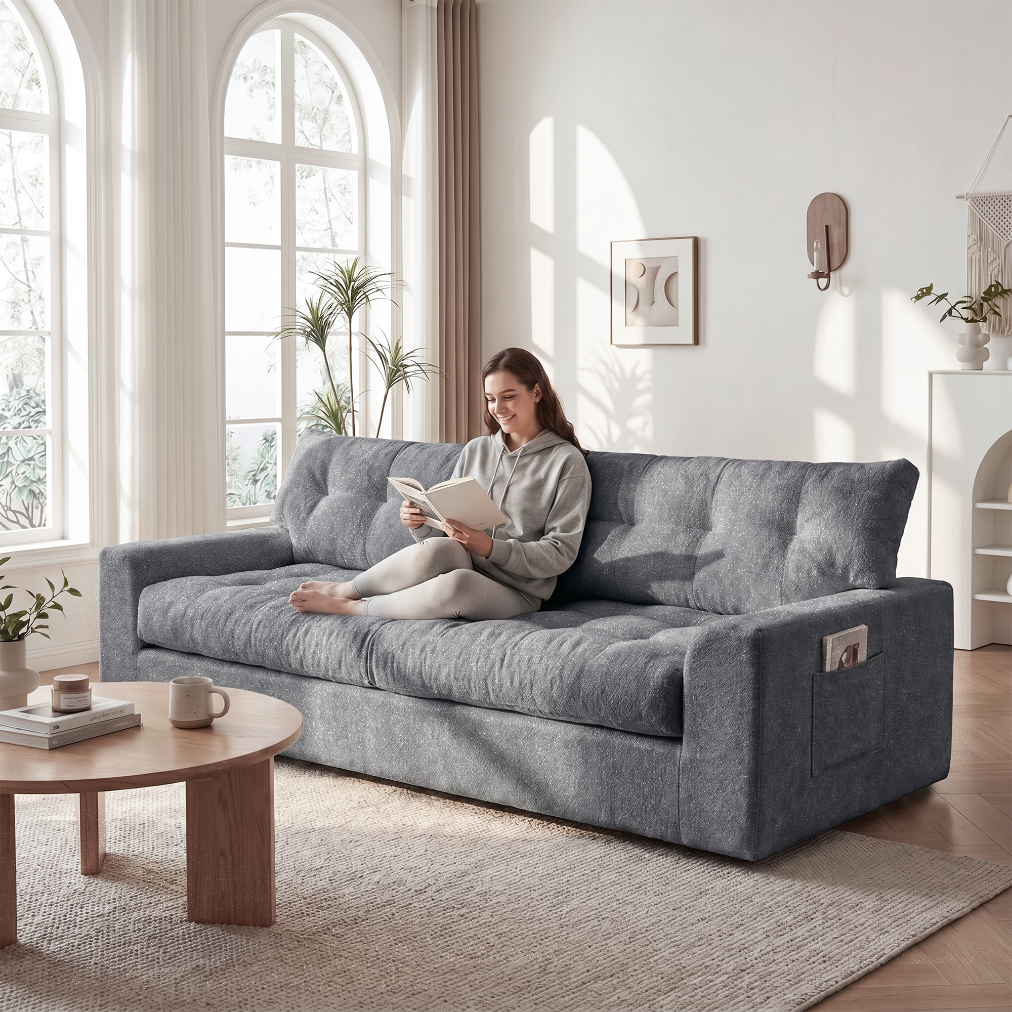 BEHOST 75.6" 3-Seater Sofa with Deep Seats, Dark Gray photo 5