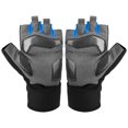 thumbnail image 2 of BOODUN Guantes de fitness antideslizantes Guantes deportivos de muñeca extendida con medio dedo (Negro Azul XL), 2 of 8