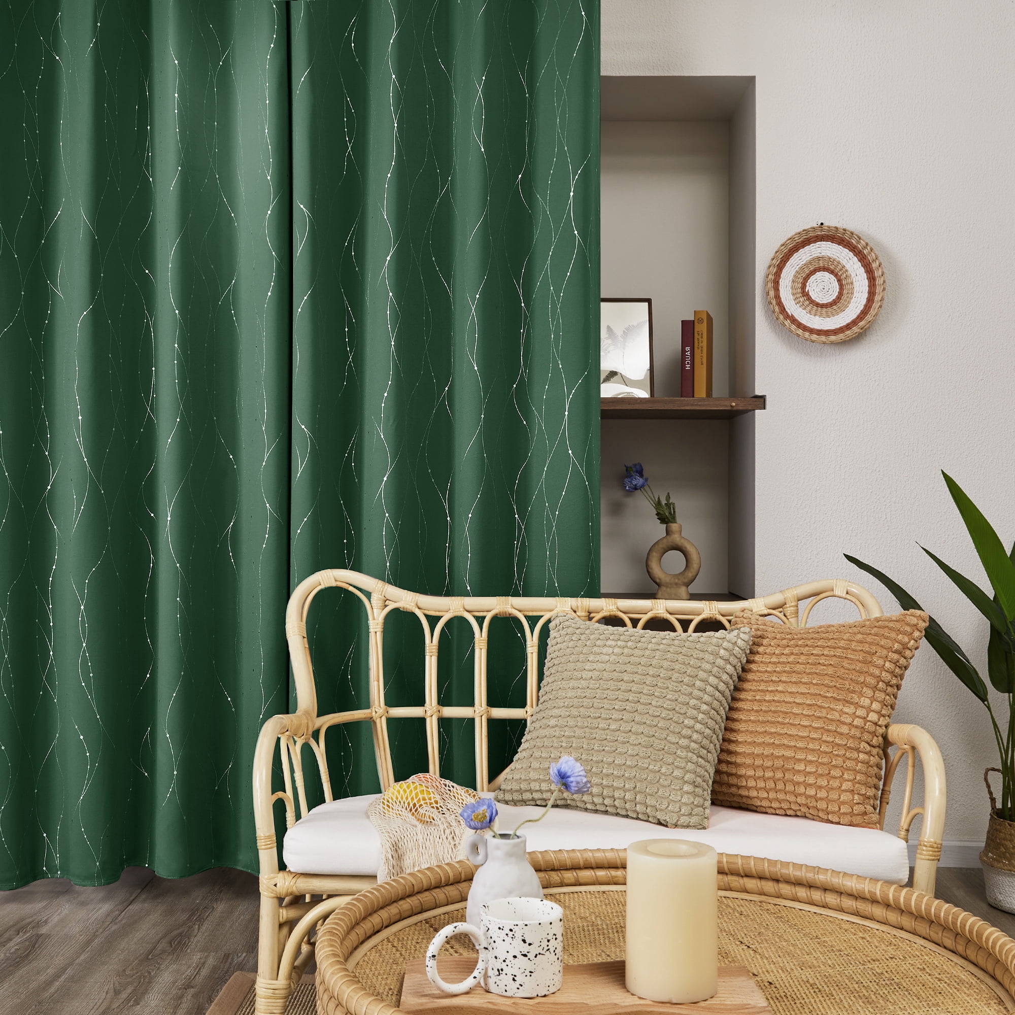 Deconovo Dark Forest Blackout Curtains Wave Line Foil Printed Window Drapes ,2 Panels, 52 x 45 inch