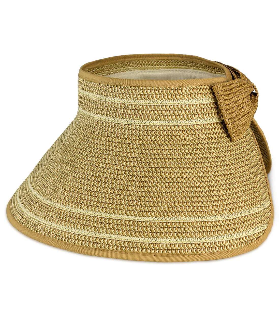 MAGID WOMEN'S PAPER STRAW ROLL UP SUN VISOR WITH VELCRO BOW