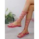 thumbnail image 2 of Women Black Tie Leg Design Strappy Sandals, Open Toe Fashionable Lace Up Flat Sandals, 2 of 4