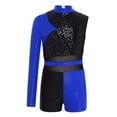 thumbnail image 4 of TiaoBug Gymnastics Leotard for Girls Cheerleading Outfit Sequin Color Block Short Jumpsuit Tumbling Biketard Blue 14, 4 of 7