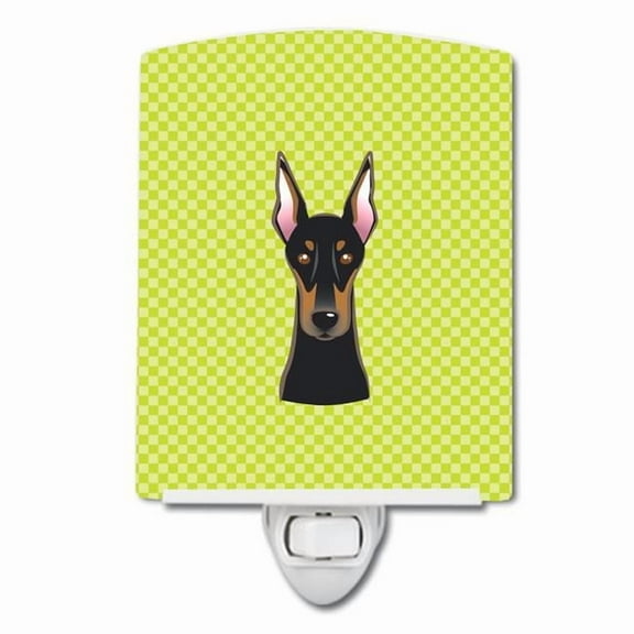 Caroline's Treasures BB1307CNL Checkerboard Lime Green Doberman Ceramic Night Light, 6x4x3", multicolor