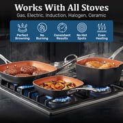 Gotham Steel Square 10 Pc Pots and Pans Set Non Stick, Ceramic Cookware Set w/ Ultra Nonstick Ceramic Coating, Square Pot and Pan Set Includes Shallow Skillet, Stock Pot, Oven/Dishwasher Safe, Copper