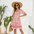 thumbnail image 5 of Summer Saving Wycnly Womens Dresses Beach Holiday Vintage Bohemian Floral Elastic Waist Ruffle Swing Midi Sundress Summer Daisy Print Square Neck Short Sleeve Formal Knee-Length Dress Pink XXL, 5 of 7