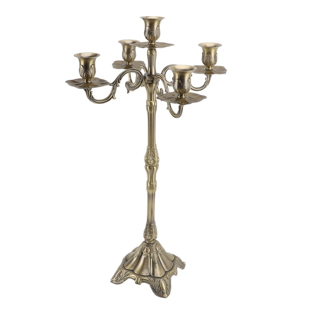 Candelabro vintage, exquisito candelabro de bronce brillante de lujo de 5 cabezas para velas para bodas, Navidad y Halloween, 65 cm/25,6 pulgadas