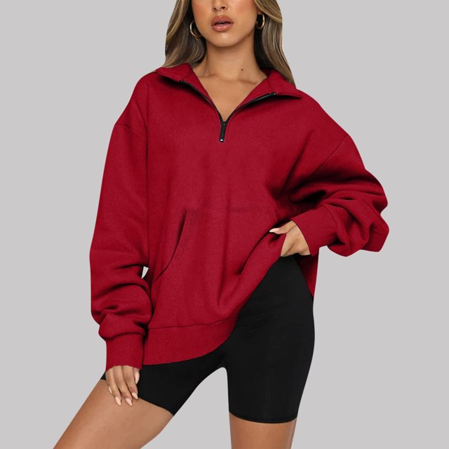 Pntutb Mujer Moda Casual Cremallera Sólida Turn-Down Collar Manga Larga Sudadera tops Blusa con Bolsillo Pntutb Pntutb-465