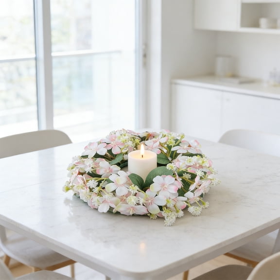 AURIGATE Artificial Wildflower Candle Ring Wreath Plastic Mini Floral Wreath for Candle Holder Home Table Decor