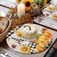 thumbnail image 6 of Fall Round Placemats Set of 4 Plaid Gnome Place Mats Thanksgiving Woven Placemat Orange Pumpkin Maple Leaf Plaid Linen Circle Braided Table Mat for Kitchen Dining Table Party Home Decor 15 Inch, 6 of 9