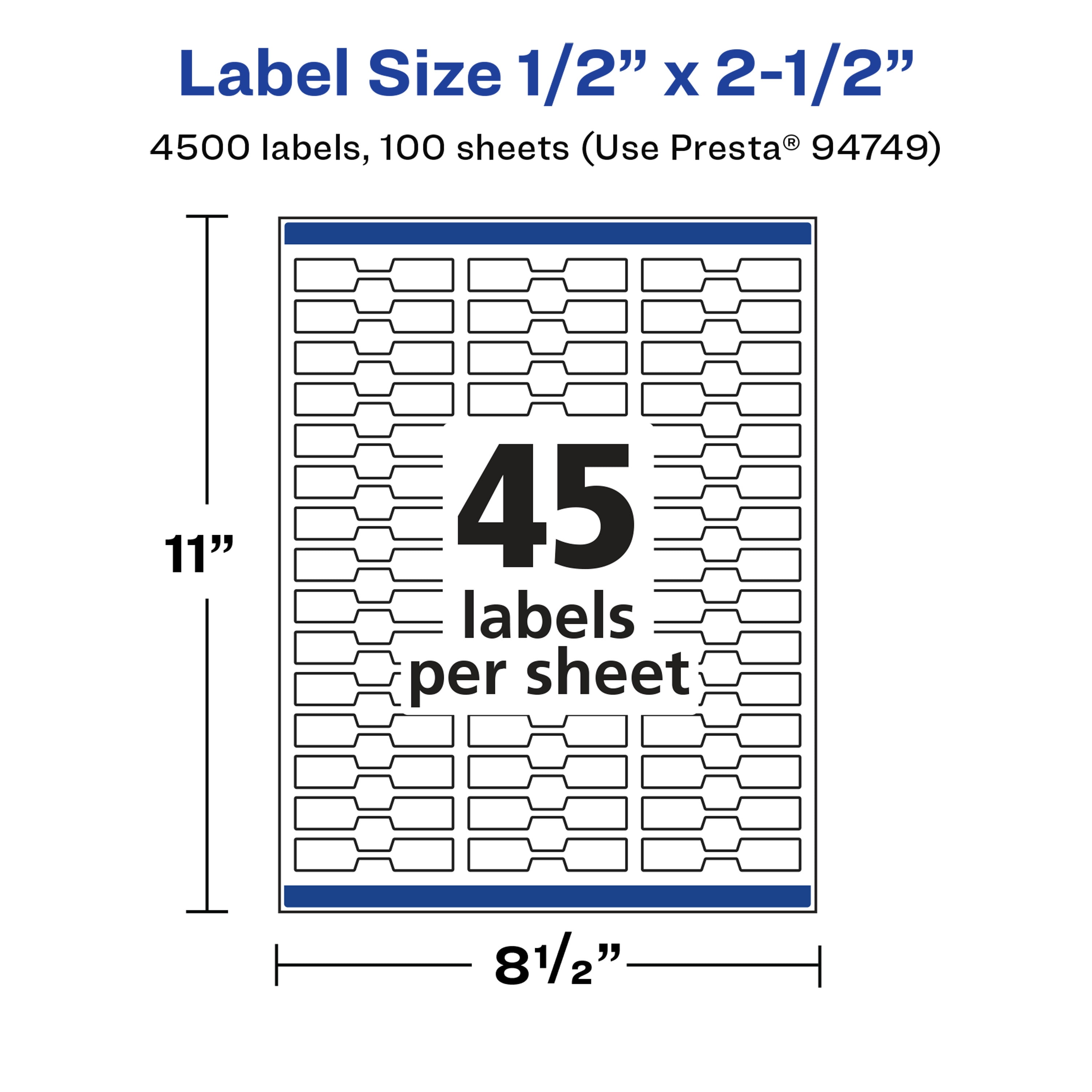 Avery Glossy White Barbell Labels, .5" x 2.5", 4,500 Total
