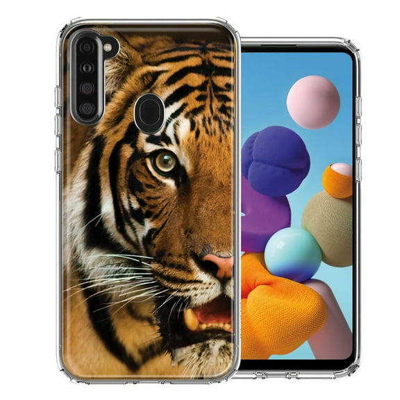 MUNDAZE For Samsung A21 Tiger Face Design Double Layer Phone Case Cover