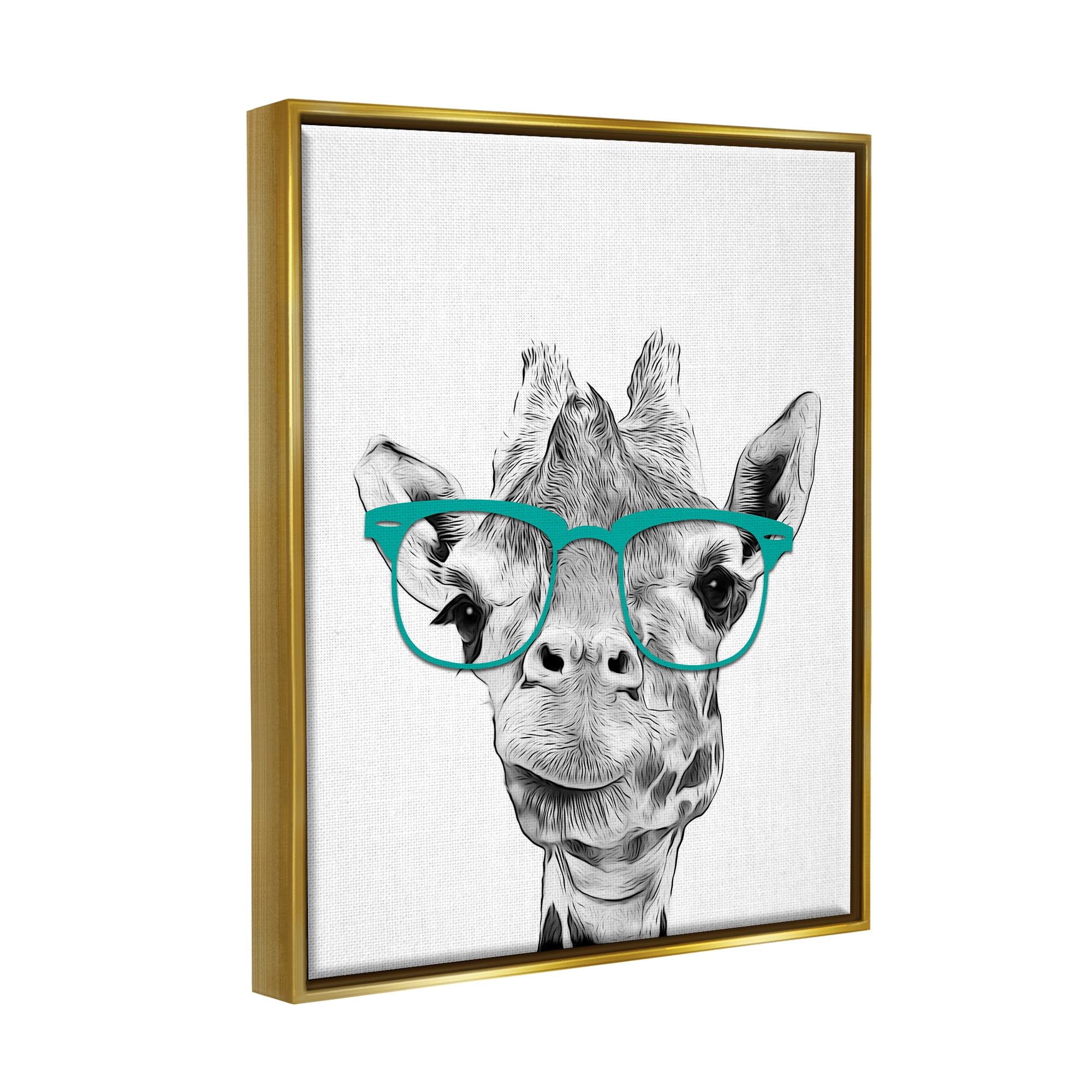 Stupell Industries Fun Giraffe In Glasses Animal Animals & Insects Painting Gold Floater Framed Art Print Wall Art