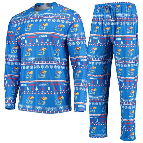 Men's Concepts Sport Royal Kansas Jayhawks Ugly Sweater Long Sleeve Top and Pants Sleep Set