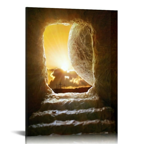 Vintage Easter Christian Jesus Wall Art Jesus Leaves the Tomb Canvas Painting Resurrected Savior Leaves the Tomb He Is Risen Posters Prints for Church Home Bedroom living room Home Wall Decor Framed