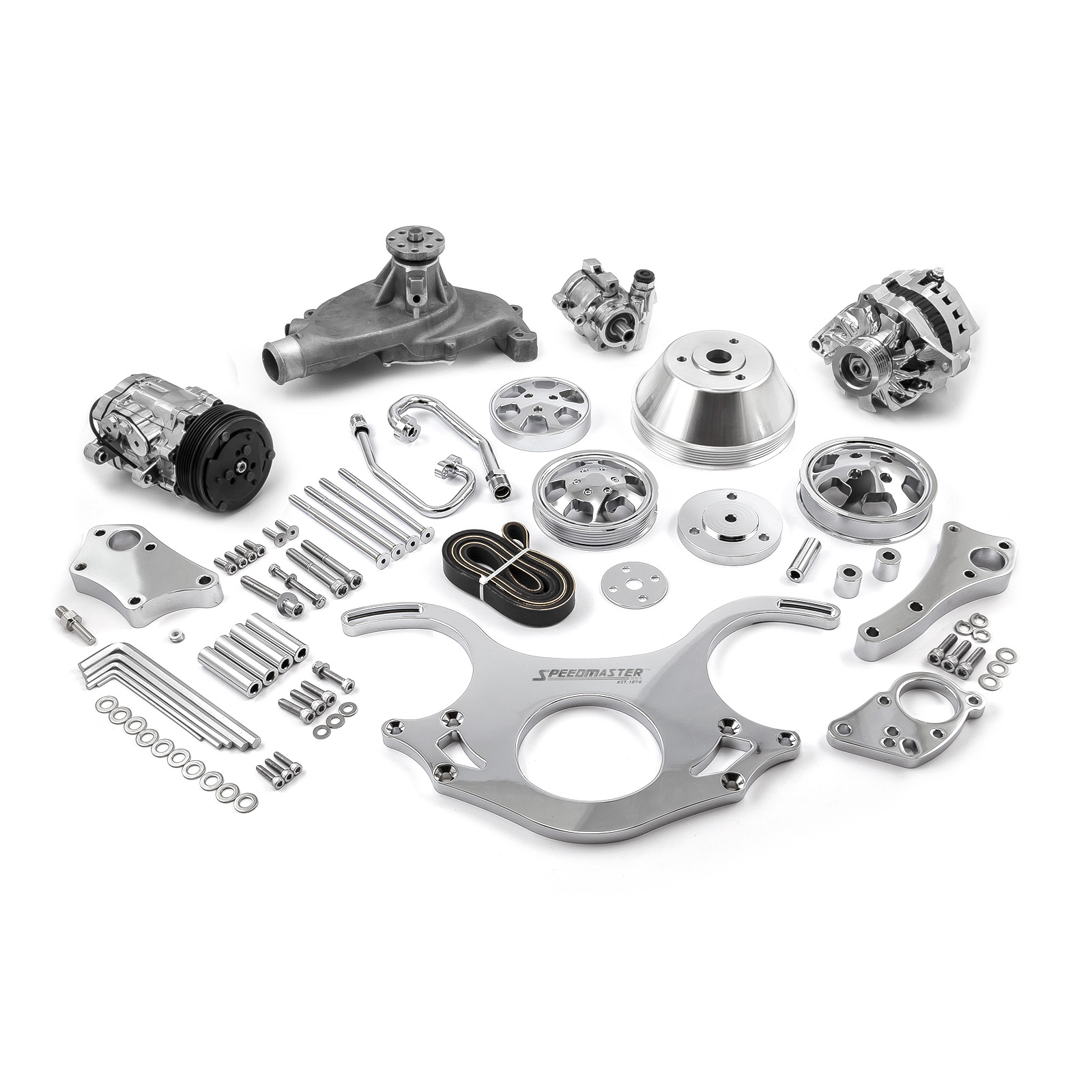 Speedmaster 1-673-002-01 Compatible with Chevy BBC 454 Aluminum Complete Serpentine Belt Drive System Kit [Polished]