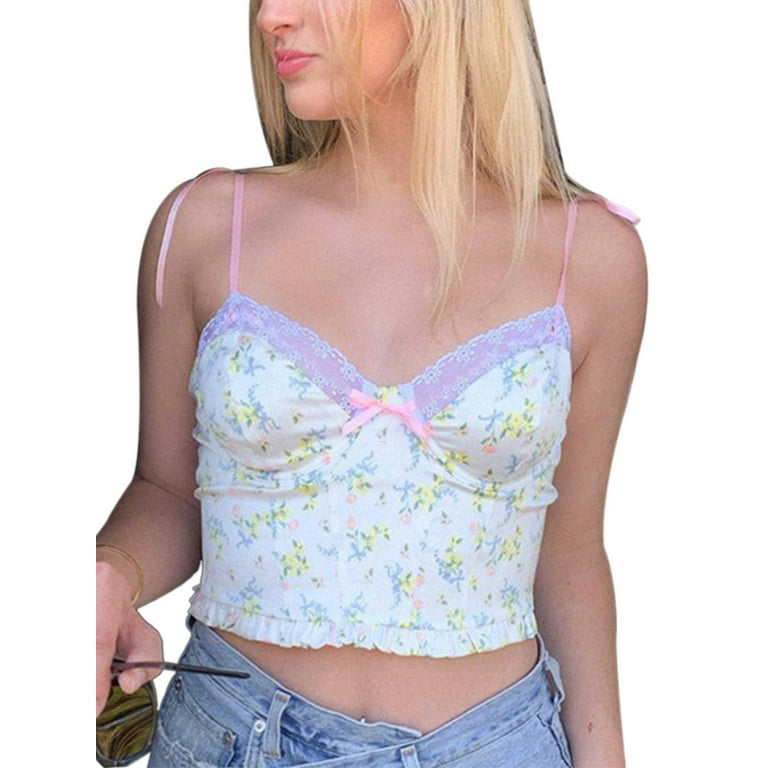 Crop Cami Top for Women Teen Girls Built in Bra - Summer Sexy Spaghetti  Strap Tank Tops