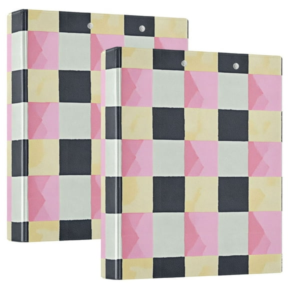 ALAZA Pastel Checkered-a1 Hardcover 3 Ring Binder 1.5" Round Rings Interior Pockets Binders Organizer 2 Pack