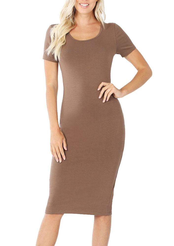 Womens Short Sleeve Bodycon Fitted Knee 