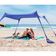 SUN NINJA 10x10.5 FT Pop-Up Beach Tent with Sand Shovel, Pegs & Stability Poles – Royal Blue Sun Shelter for Beach, Camping & Outdoor Activities