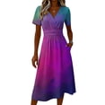 thumbnail image 5 of Minjewel Women's Shift Dress with Short Sleeve V-Neck - Bohemian Summer Dress, Loose Flowy Beach Party Outfit, Solid Color Comfy Vacation Mini Dress,Dark Purple,L, 5 of 6
