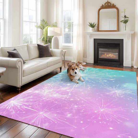 6'x9' Area Rugs, Pink Blue Turquoise Indoor Outdoor Area Rug for Living Room Bedroom, Gradient Fireworks Minimalism Funny Washable Bathroom Rugs Kitchen Floor Carpet Mats Home Decor Aesthetic