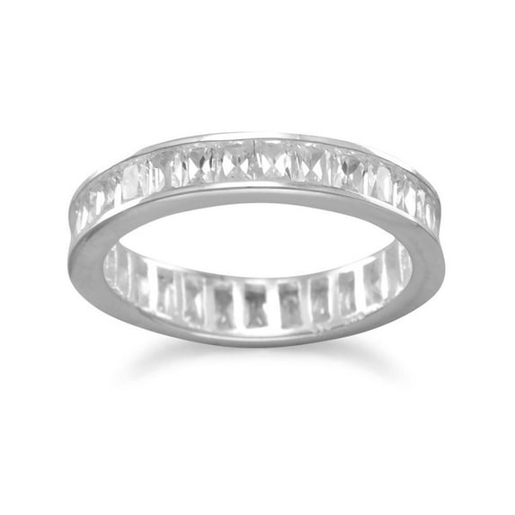 .925 Sterling Silver 4mm Baguette CZ Eternity Women's Band Ring
