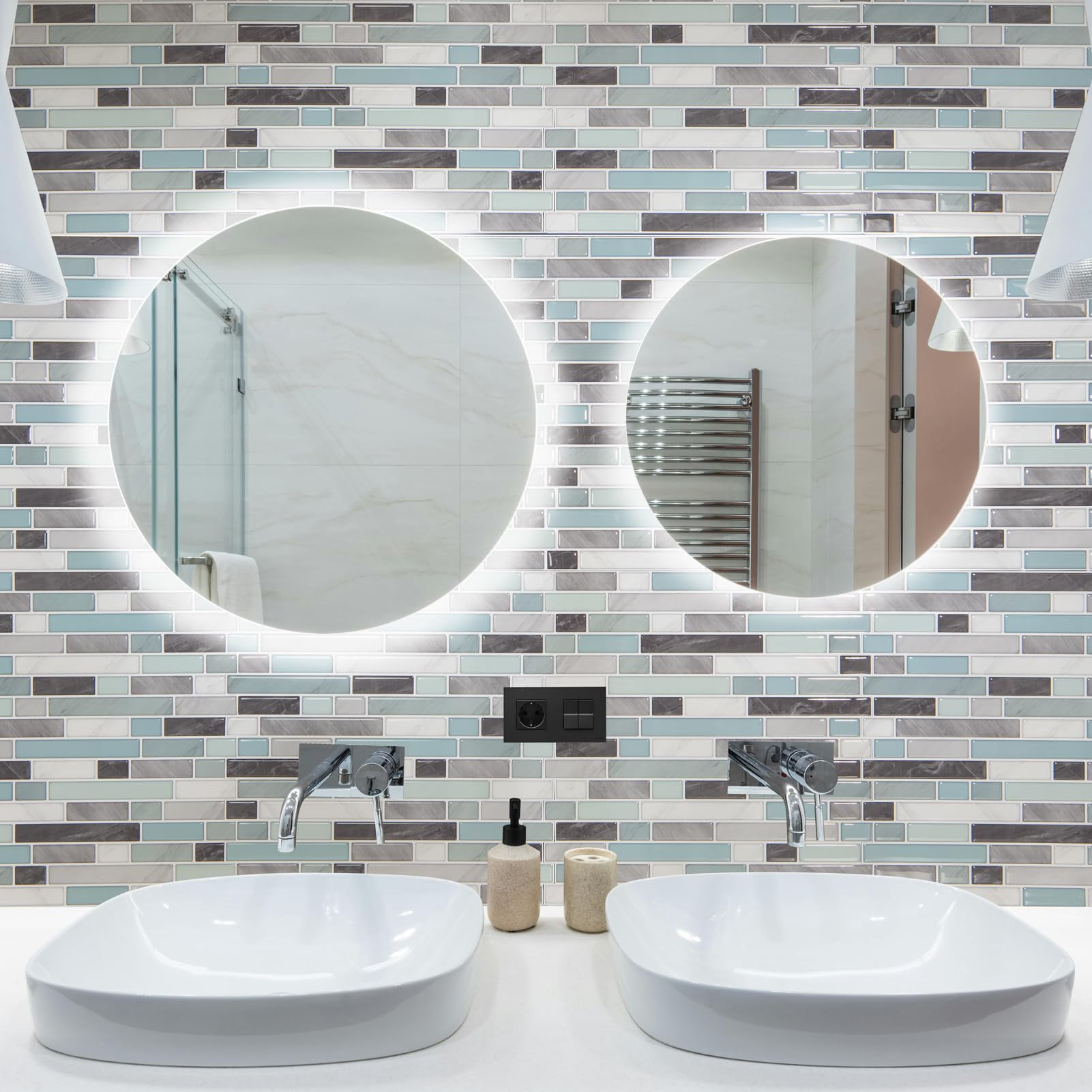 10-sheet Heavy-duty Peel And Stick Backsplash  Waterproof Wall Tiles On Kitchen Living Space Gray & Blue