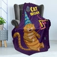 thumbnail image 4 of Humorous Soft Flannel Fleece Blanket, Cat Wizard Funny Cartoon Cat Character with Magician Hat in Outer Space, Cozy Plush for Indoor and Outdoor Use, 50" x 60", Quartz and Multicolor, by Ambesonne, 4 of 5