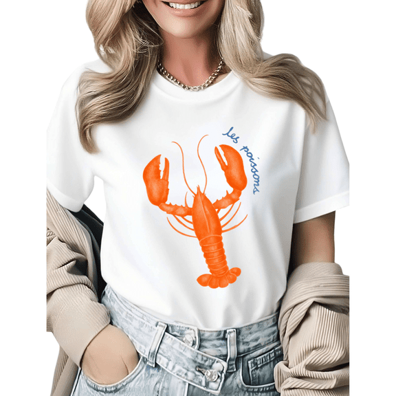 Vintage French Lobster Seafood Lover Graphic Tees Womans T shirt Shirts Black White S-5XL Tops
