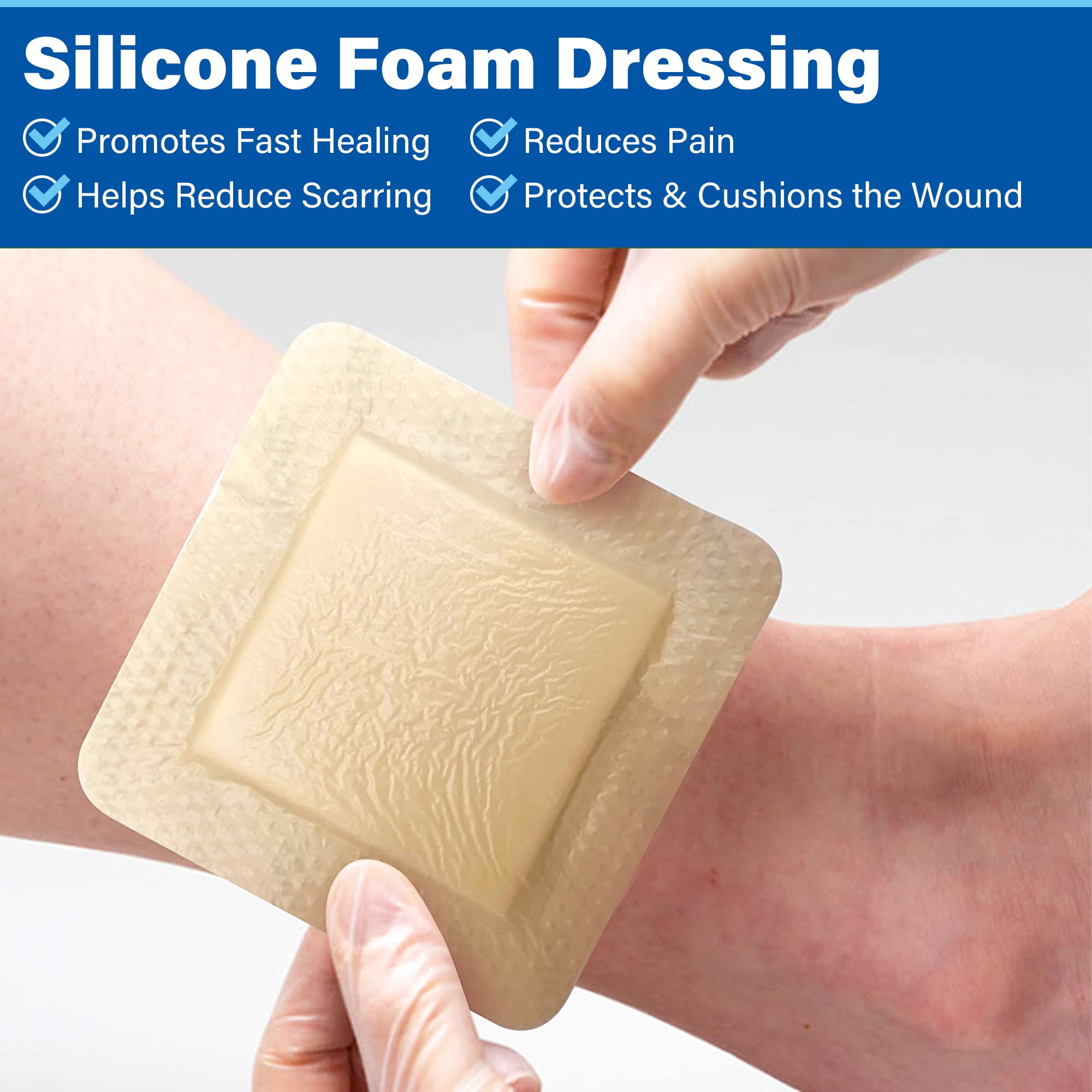 LotFancy Silicone Foam Dressing, 6x 6 in, 10 Count, Wound Dressing with Border, Bed Sores Bandage