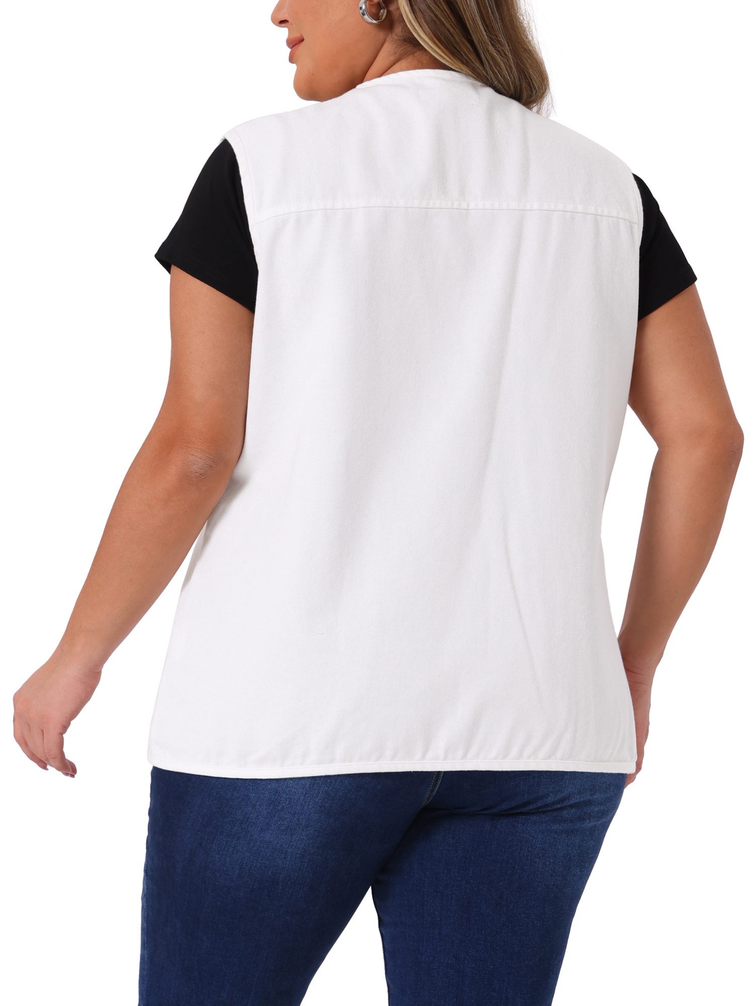DARING DIVA Women's Plus Size Sleeveless Button Down Denim Waistcoat Vest 2X White