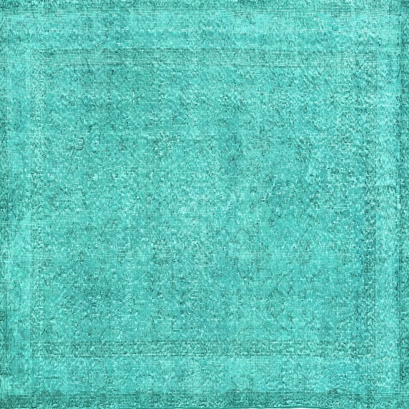 Ahgly Company Machine Washable Indoor Square Persian Turquoise Blue Traditional Area Rugs, 6' Square