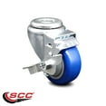 thumbnail image 2 of 3.5 Inch Blue Polyurethane Wheel Swivel Bolt Hole Caster with Brake SCC, 2 of 2