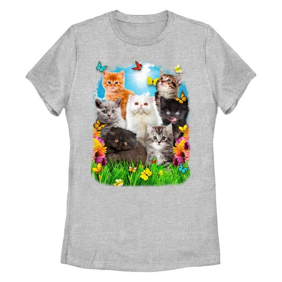 Women's Lost Gods Cat and Butterfly Spring  Graphic T-Shirt