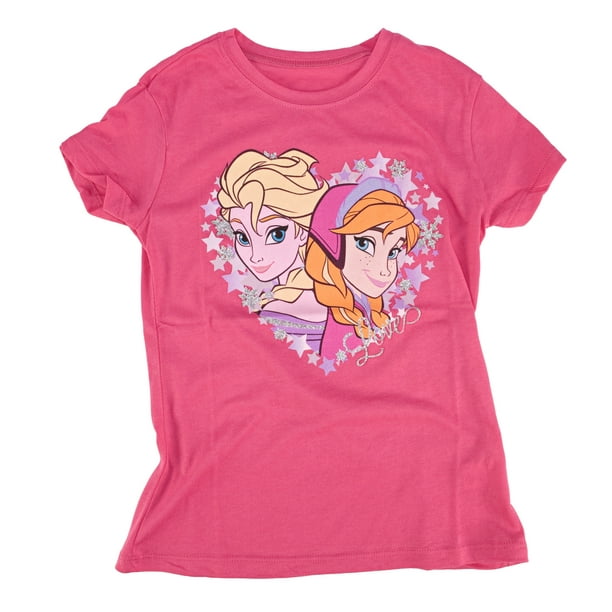 Mighty Fine - Disney Frozen Anna and Elsa Stars Juniors Pink T-Shirt ...